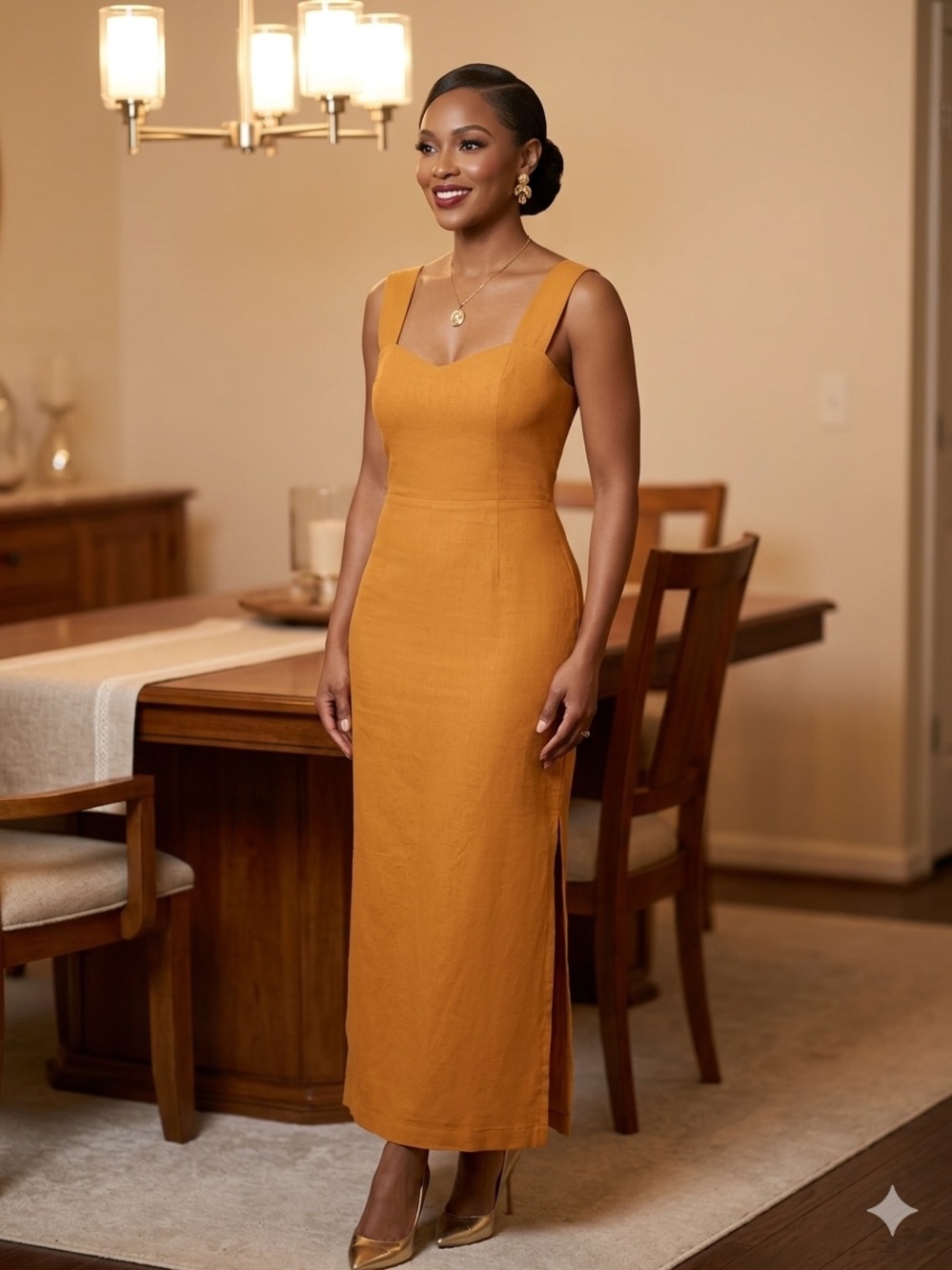Reformation Mustard Square-Neck Sleeveless Maxi Dress - Picture 10 of 14